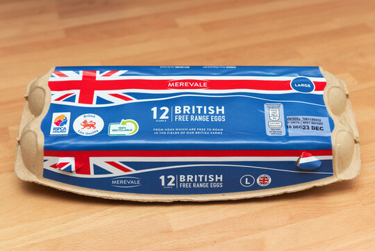 Britische Freilandeier mit dem Lwensiegel. 