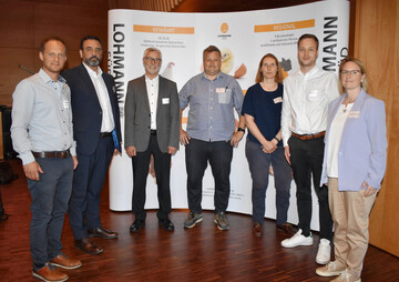 Veranstalter und Referenten blickten positiv in die Zukunft: (v.l.) Christian Schnierle, VencoTec, Andreas Schweiger, Geschftsfhrer der Lohmann Sd Gesellschaften, Moderator Prof. Dr. Michael Grashorn, Rik van de Ven, Vencomatic Group, Dr. Kathrin Toppel, Hochschule Osnabrck, Dr. Christian Lamping, Big Dutchman, und Katharina Bornhold, Rewe Group.