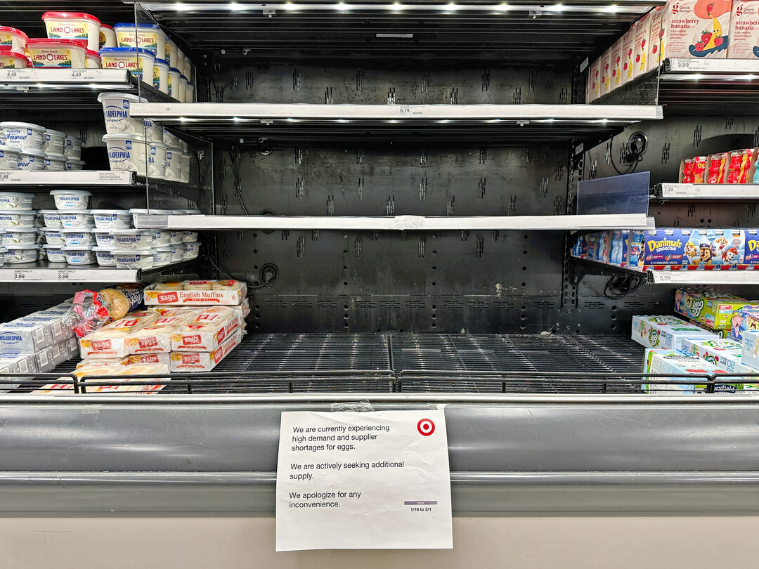 Der Epidemie-artige Ausbruch der aviären Influenza führte in den USA zu Versorgungsschwierigkeiten mit Eiern und öffentlichen Protesten.