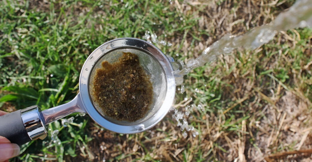 Die Proben wurden mittels Teesieb und Wasser durchgesp�lt und die verbliebenen Reste im Sieb gewogen und visuell bewertet. 