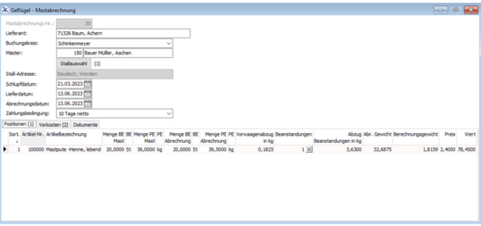 Mastabrechnung im ERP-System winweb-food.